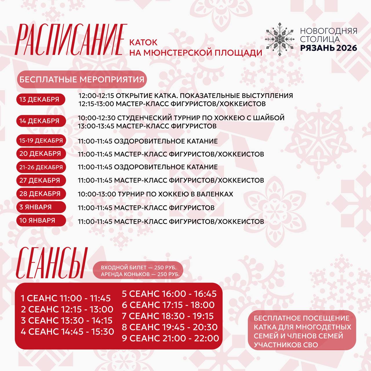 Катки в Рязани откроются 13 декабря