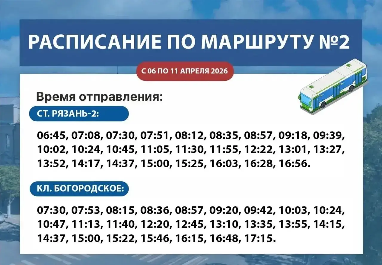 Расписание автобусов до кладбищ в Рязани в православные праздники с 6 по 11 апреля